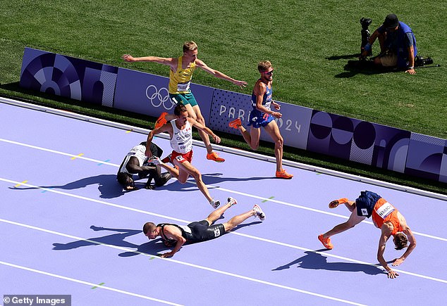 Australian runner Stewart McSweyn (pictured top in green and gold) has won his appeal to compete in the 5000m final after a chaotic fall during his heat