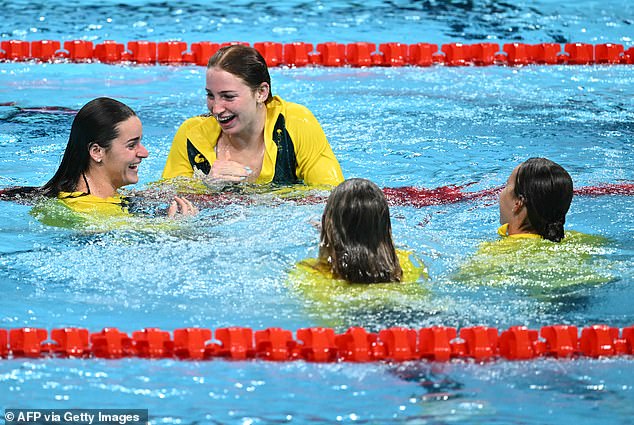 After the medal ceremony, all four women jumped into the pool, in scenes that left former Australian swimmer Giaan Rooney speechless