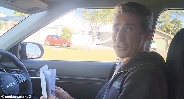 Footage has been captured of a bizarre encounter between Queensland Police officers and a sovereign citizen (pictured) who was pulled over for driving an unregistered vehicle