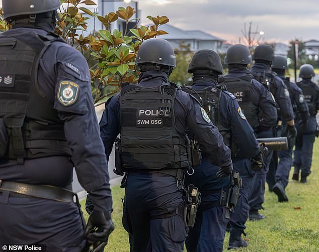 It comes just days after Australia's terror threat level was raised to 'probable' due to an increased risk of politically motivated violence (pictured, NSW Police)