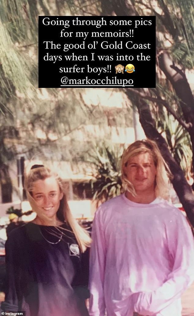 An Australian radio star looked unrecognizable in a throwback photo she shared, which featured her standing next to famed surfer Mark Occhilupo (right). Can you guess who she is?