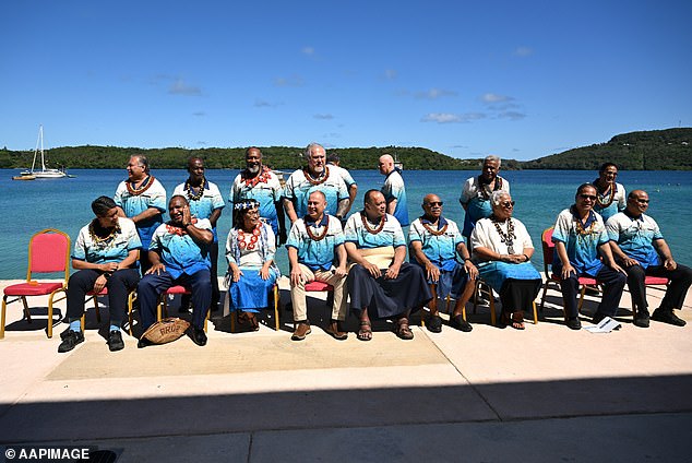 Pacific Islands leaders are pictured on Thursday waiting in the Tongan sun for latecomer Anthony Albanese