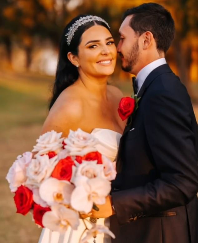 Tayla Brailey, 30, pictured here with her husband on her wedding day, was recently charged with sexually abusing two male students - aged between 16 and 17 - whom she met while working at Lurnea High School in Sydney's south-west.