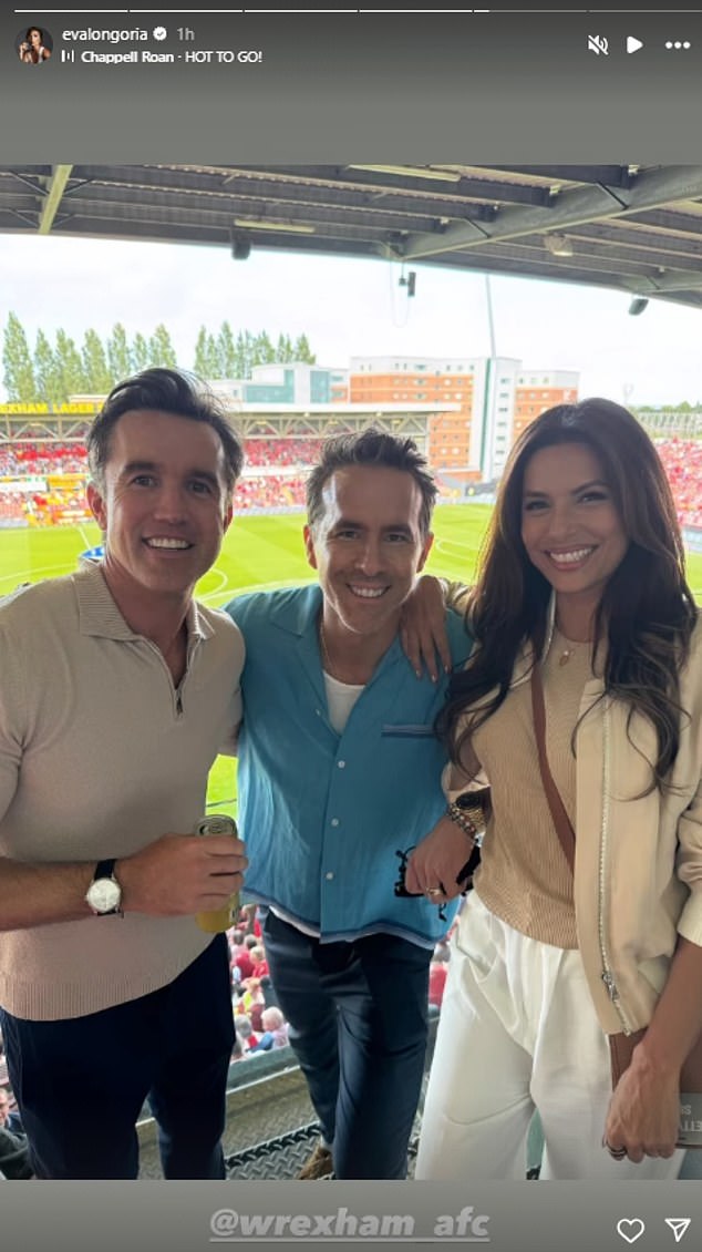 Eva Longoria joined Ryan Reynolds and Rob McElhenney at Wrexham AFC on Sunday