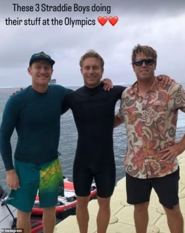 Olympic surfing judge Ben Lowe (right) has been sent home in disgrace from the Paris Games after posing in an insensitive photo with fellow Australians Ethan Ewing and Bede Durbidge