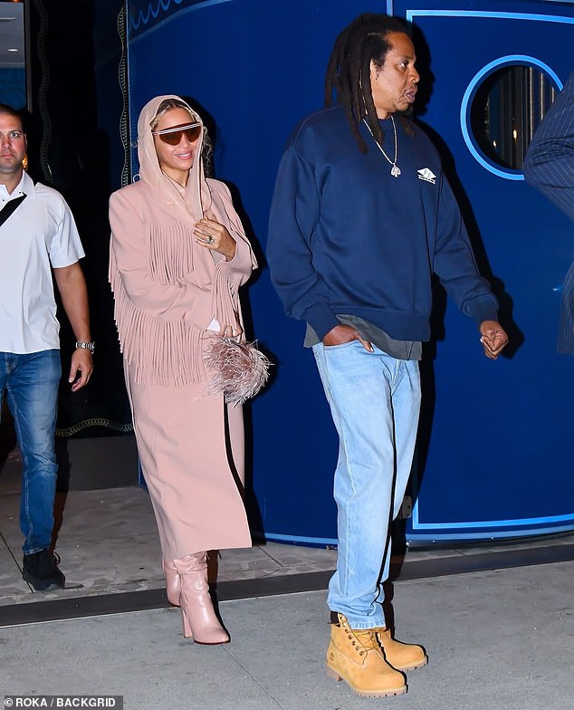 Beyonce, 42, turned heads in a fashionable ensemble as she and her husband, Jay-Z, 54, enjoyed a relaxing date night at an event in New York City on Friday.