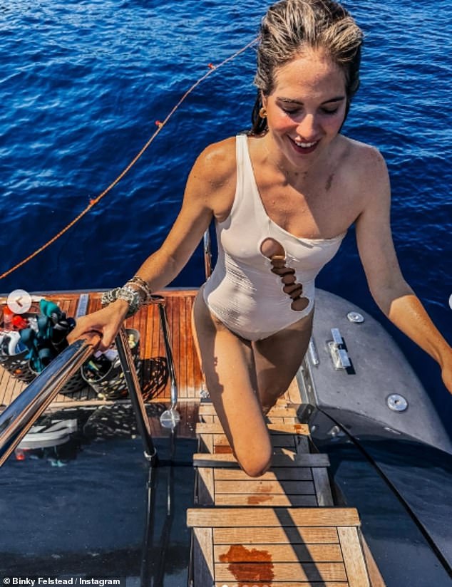 Binky Felstead looked stunning in nude swimwear as she enjoyed a fun day out with her girlfriends in Cannes