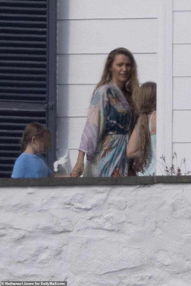 Images obtained by DailyMail.com show Blake Lively with their eldest child and a relaxed figure as they celebrate his wife's birthday with their Hollywood friends