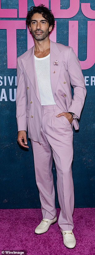 Justin Baldoni, who directed, produced and starred in the film with Lively, was not photographed with his castmates at the film's New York premiere on August 6