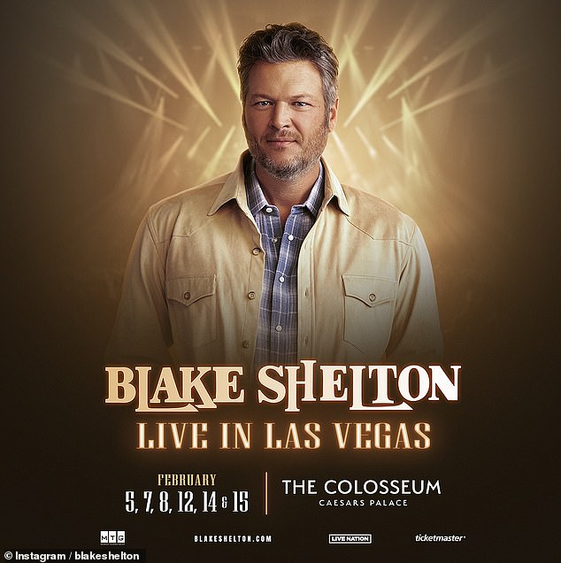 Blake Shelton announced his residency in Sin City on Instagram on Thursday