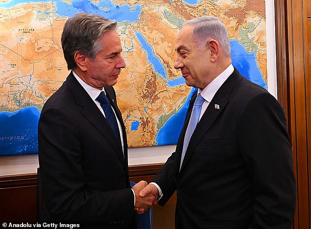 Antony Blinken (left) gave a positive update after a two-and-a-half-hour meeting with Israeli Prime Minister Benjamin Netanyahu (right)