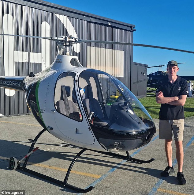 Last week, Daily Mail Australia revealed that 23-year-old New Zealander Blake Wilson (pictured) was piloting a Robinson 44 helicopter when it crashed into the roof of the DoubleTree by Hilton in Cairns, Far North Queensland, at 1.50am on Monday.