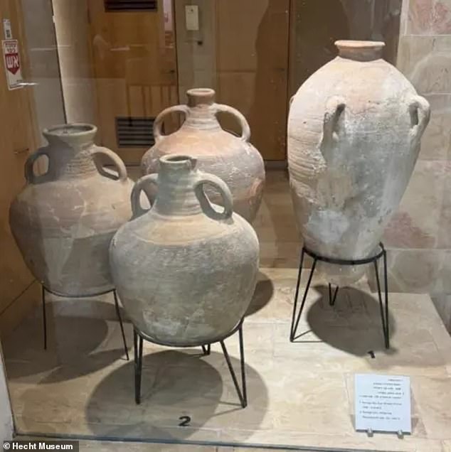 The jar (intact in the photo) was displayed at the museum entrance without glass, because museum administrators believe that displaying archaeological finds 