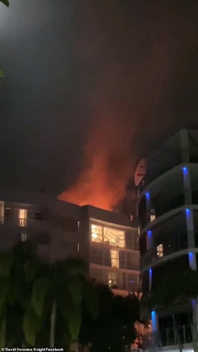 The helicopter crashed into the roof of the Double Tree Hotel by Hilton in Cairns, causing a massive fire (photo)