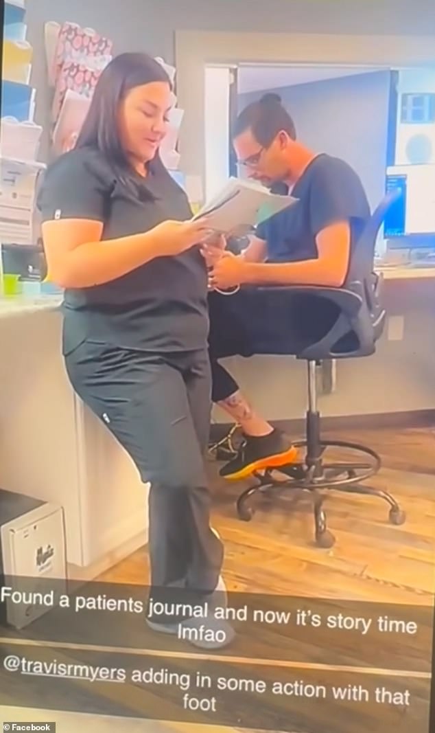 The video shows employees laughing at a patient's thoughts about different treatment options and concerns about different procedures