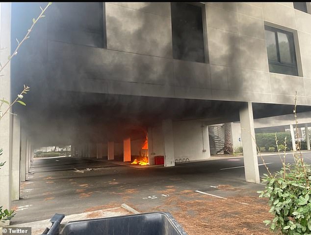 Two cars were set on fire today after an explosion next to a synagogue in France, a 