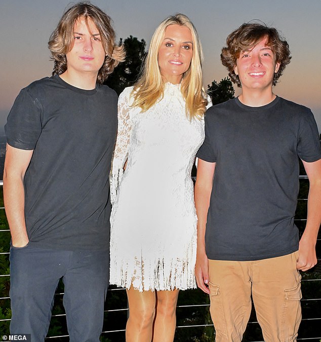 Charlie Sheen's ex-wife #3 Brooke Mueller posed for a rare photo with their 15-year-old twin sons Bob and Max during her 47th birthday party in Beverly Hills on Saturday