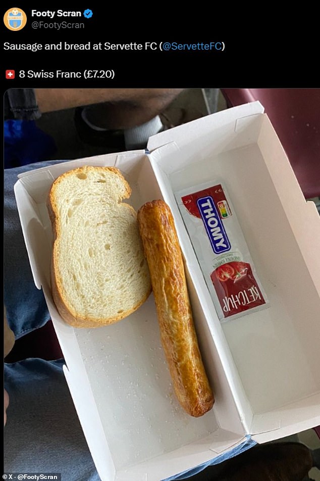 Fans have ripped up an image of the 'prison food' on offer at Chelsea's club Servette