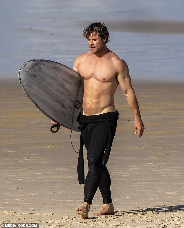 Chris Hemsworth, 41, (pictured) proved he's still in the prime of his life on Saturday as he showed off his incredibly toned physique to mark his 41st birthday this week