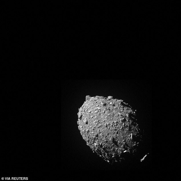 The asteroid Dimorphos as seen by the DART spacecraft 11 seconds before impact. Scientists are now simulating what might happen to the debris created by the collision.