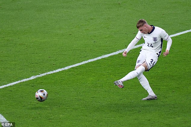 Cole Palmer scores for England against Spain in the Euro 2024 final in Germany