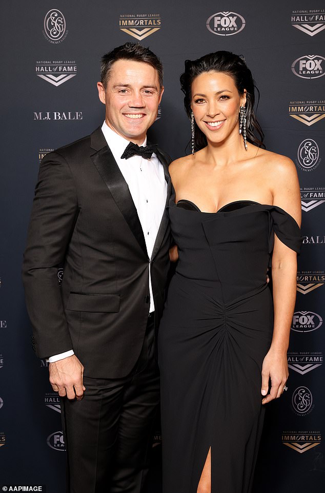 The main arrivals for the black tie event at the Sydney Cricket Ground were former Rooster Cooper Cronk and his beautiful wife Tara Rushton. Both pictured