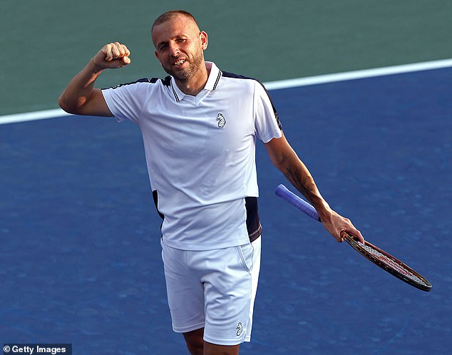 Dan Evans celebrates his victory over Karen Khachanov in a historic US Open match