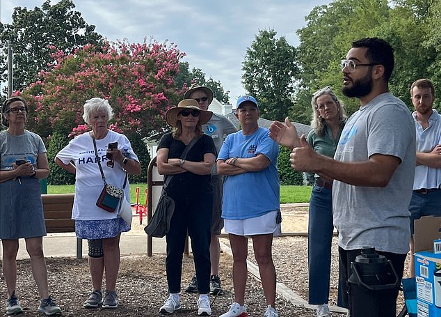 Wake County Democrats Executive Director Wesley Knott speaks with volunteers before they went door to door on Saturday, August 17. More than two dozen volunteers showed up to vote. Wake County Democrats had been working since before the uproar, encouraging people to vote all at once, but with the number of new faces, the party put out a request for experienced volunteers so newcomers would have people to go with them.