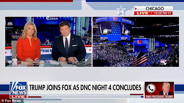 Trump appeared on Fox News after the fourth night of the DNC ended to discuss Kamala Harris' speech