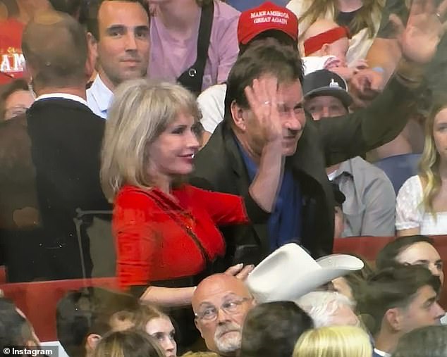 British golf legend Sir Nick Faldo and his American wife Lindsay de Marco attend Trump's presidential campaign rally in Bozeman, Montana