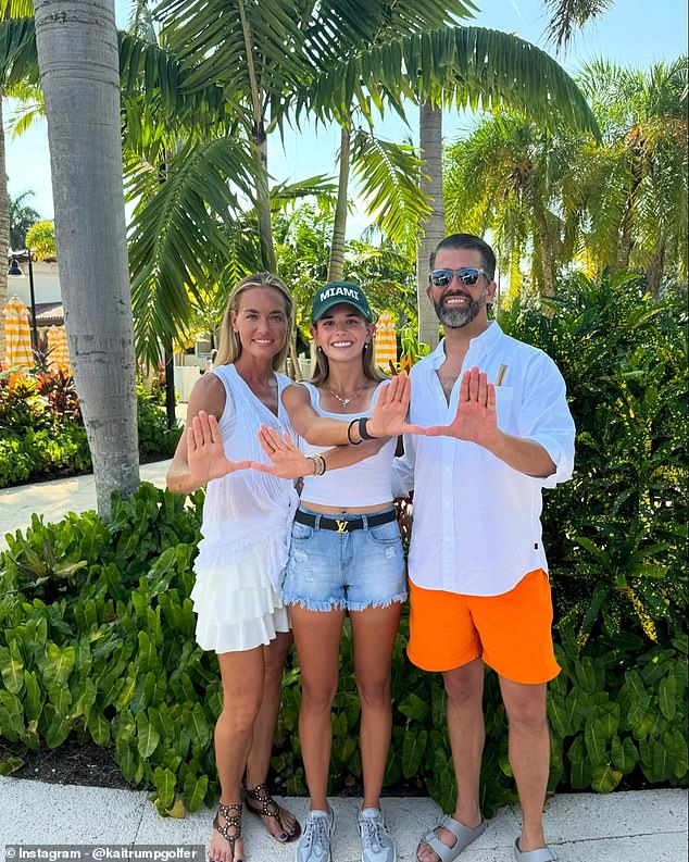 Kai Trump, the daughter of Donald Trump Jr. (right) and his ex-wife Vanessa (left), announced Sunday that she has verbally committed to the University of Miami