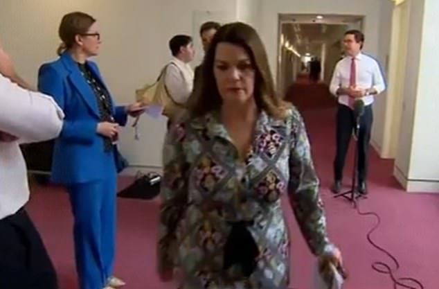 Greens Senator Sarah Hanson-Young (centre) interrupted a press conference by Nationals leader David Littleproud (right) on Thursday.