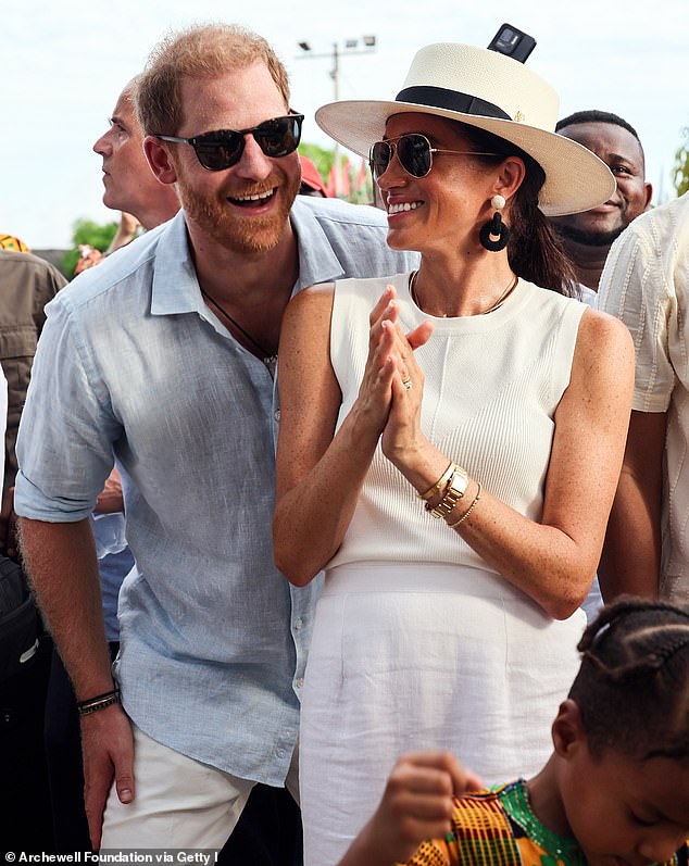 Pictured: Prince Harry and Meghan during their tour of Colombia this month