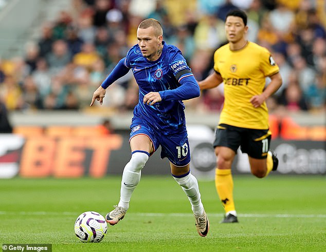 Chelsea winger Mykhailo Mudryk pictured (left) in the first half of Sunday's match against Wolves