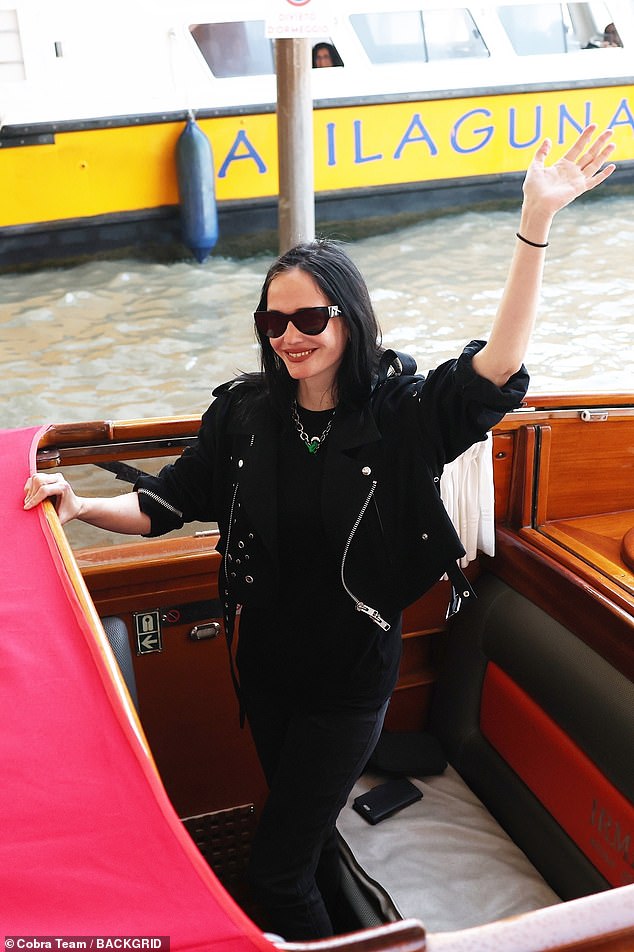 The 44-year-old French actress was seen at the Hotel Excelsior in the Italian city before boarding a boat to sail down the river