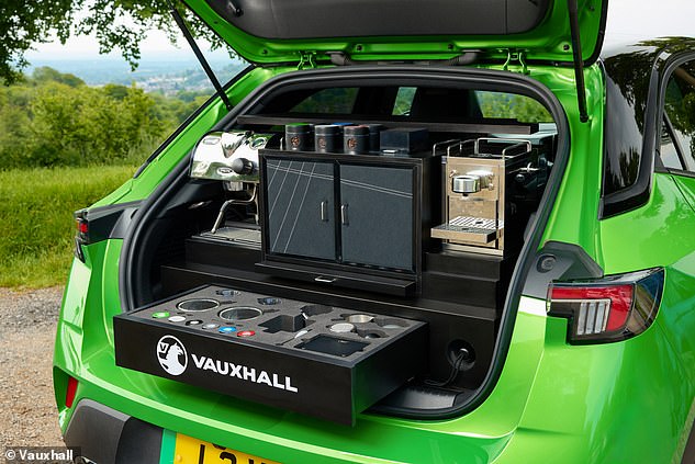 Vauxhall's 310-litre Mokka boot has been converted into a café with a slide-out drawer housing barista-quality tools