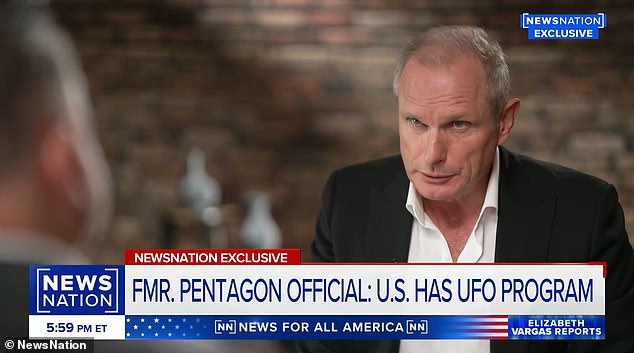 Above, veteran Australian TV newsreader and investigative journalist Ross Coulthart - who conducted the first televised interview with government UFO whistleblower David Grusch last year - conducted the new interview with Elizondo, which airs in its entirety on Friday.