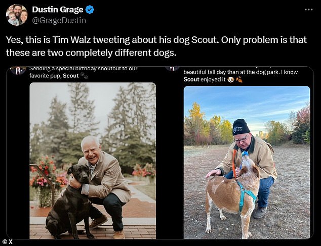 Conservatives spread a bizarre claim Monday that vice presidential candidate Tim Walz faked the identity of his family's dog