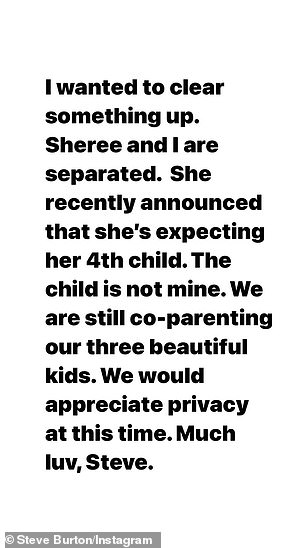 In 2022, the Days of Our Lives star announced via Instastory that he had split from the 47-year-old founder of Fit Club, who was pregnant with her fourth child with another man