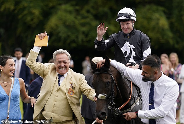 Pat Cosgrave (right) sealed victory in the Coral Stewards Cup aboard Get It on Saturday