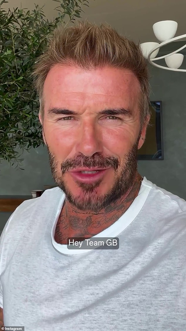 Former England captain and football icon David Beckham also features in the social media video, saying: 'Hey Team GB, we are so proud of you, congratulations'