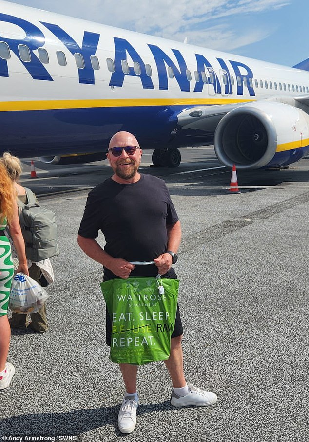 A 64-year-old father-of-two has shown he's still young at heart as he headed to Ibiza again for a 24-hour rave night - with nothing but a change of clothes in a Waitrose tote bag