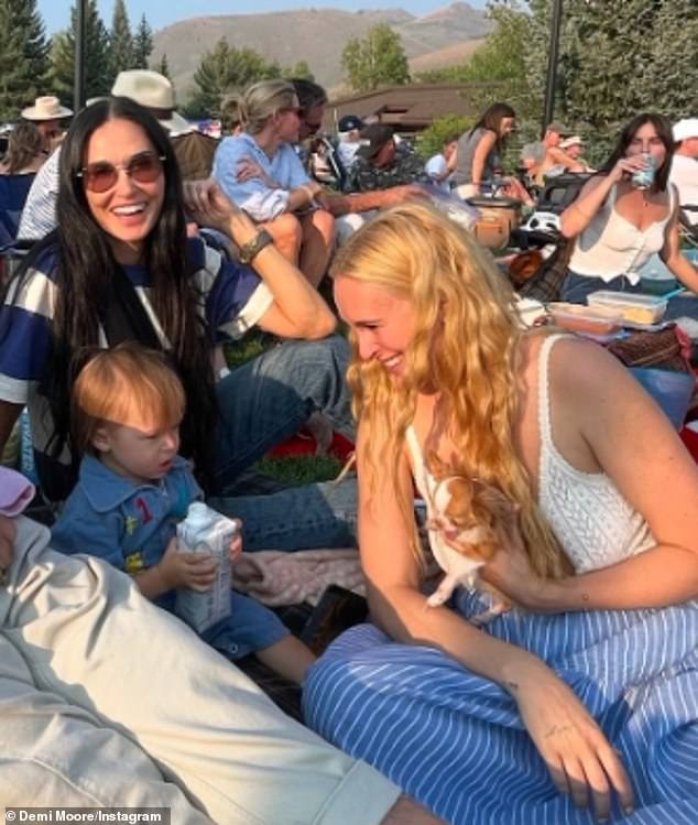 On Monday, Demi Moore enjoyed some quality time with her granddaughter Louetta Isley Thomas Willis and her three adult daughters at the Sun Valley Music Festival in Ketchum, ID — located 12 miles north of her sprawling mansion in Hailey, ID.