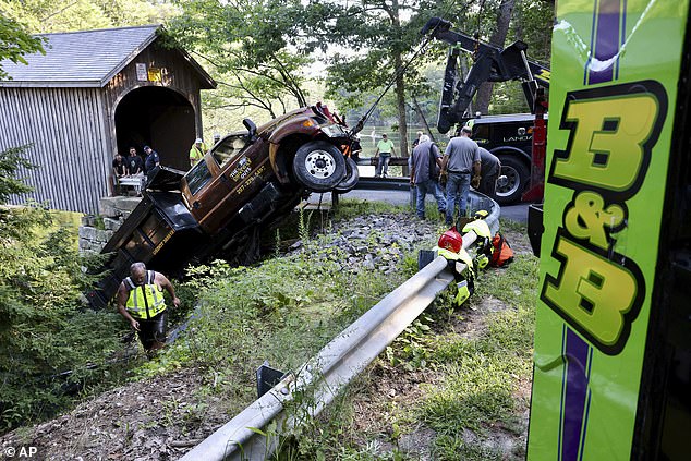 The driver, 37-year-old Joshua Polewarzyk from Limington, was attempting to cross the 183-year-old bridge when the wooden deck gave way, sending the vehicle into the river.