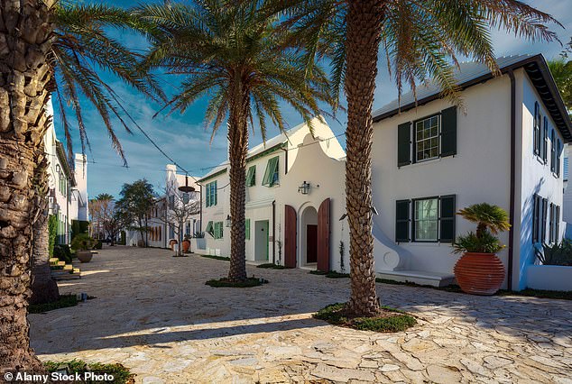 Picturesque street scene in Alys Beach on Florida's Emerald Coast