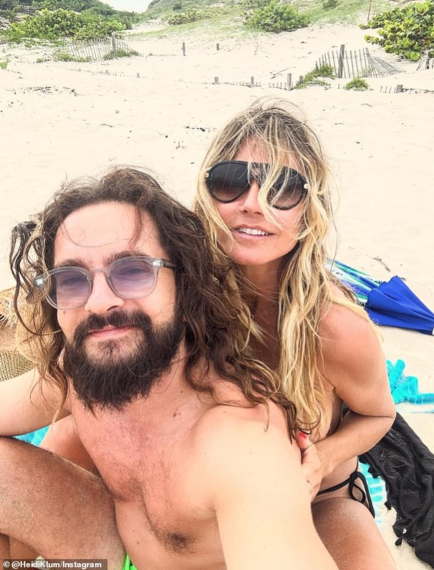 Heidi Klum celebrated her and husband Tom Kaulitz's fifth wedding anniversary with a tropical vacation, with the longtime supermodel going topless on the beach