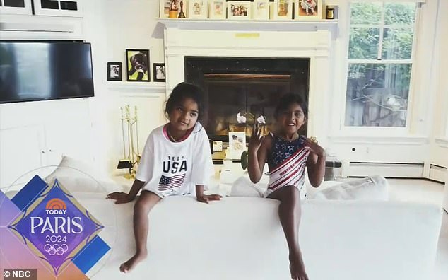 Hoda's two daughters Hope and Haley were dressed in Team USA merchandise as they recorded a sweet message for their mother