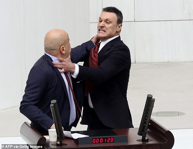 Moments after the insult, former Turkish footballer and deputy of the ruling AKP (Justice and Development Party) approached Alpay Ozalan Sik and grabbed him by the neck