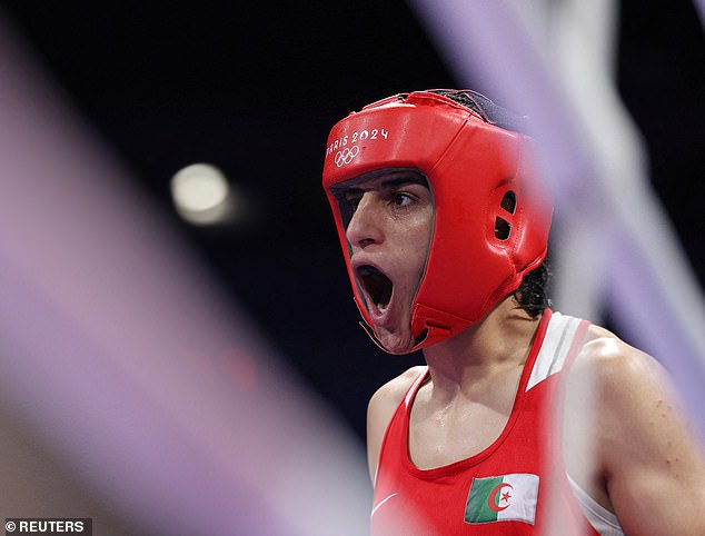 Algeria's Imane Khelif (above) defeated Italy's Angela Carini by just 46 seconds in their women's 66kg preliminary round match at the Paris 2024 Olympic Games