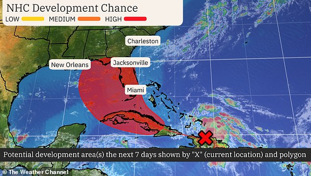 The tropical wave, named Invest 97L by the National Hurricane Center (NHC), now has a 70 percent chance of developing and could potentially grow into a full-fledged hurricane